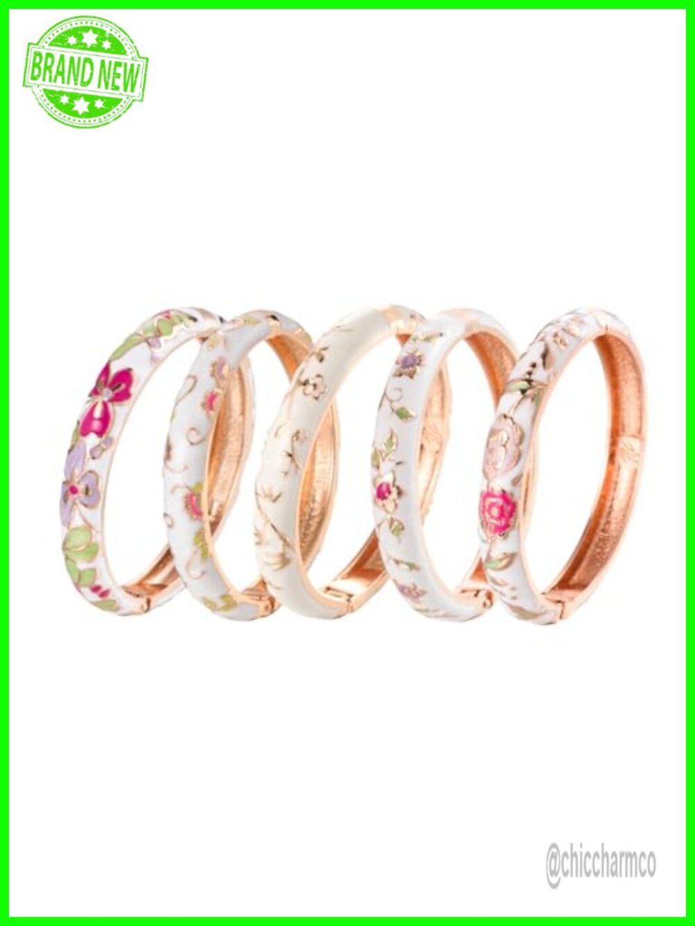 Cloisonne Enamel Bangle Bracelets Set of 5 Rose Gold Plated